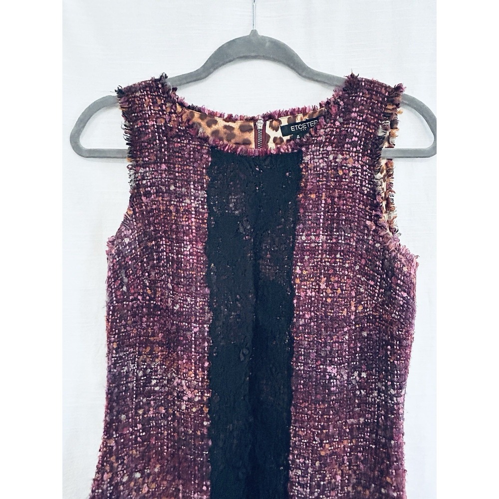 Ecetera Tweed Boucle Wool Blend Lace Dress With Leopard Lining - Picture 3 of 7